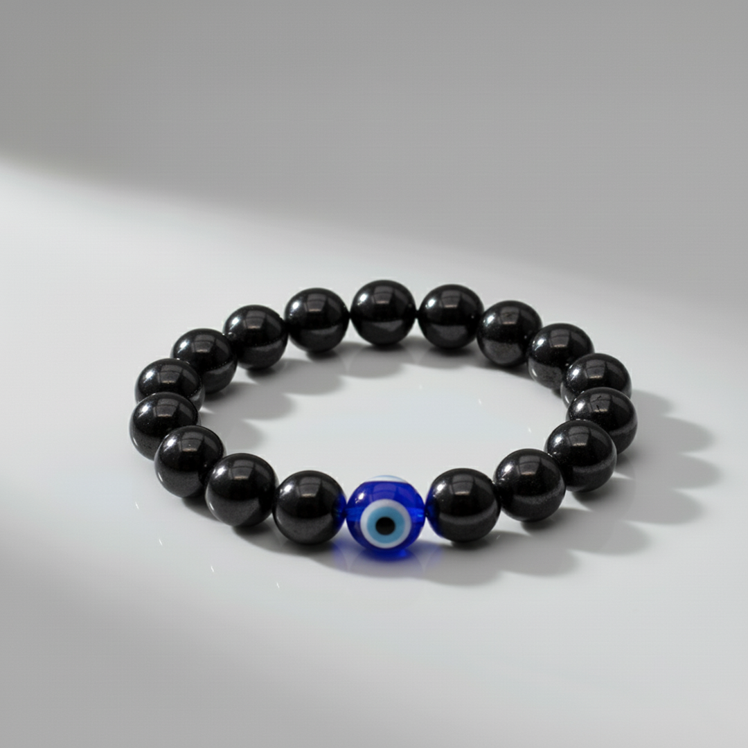 Black Tourmaline With Evil Eye Bracelet