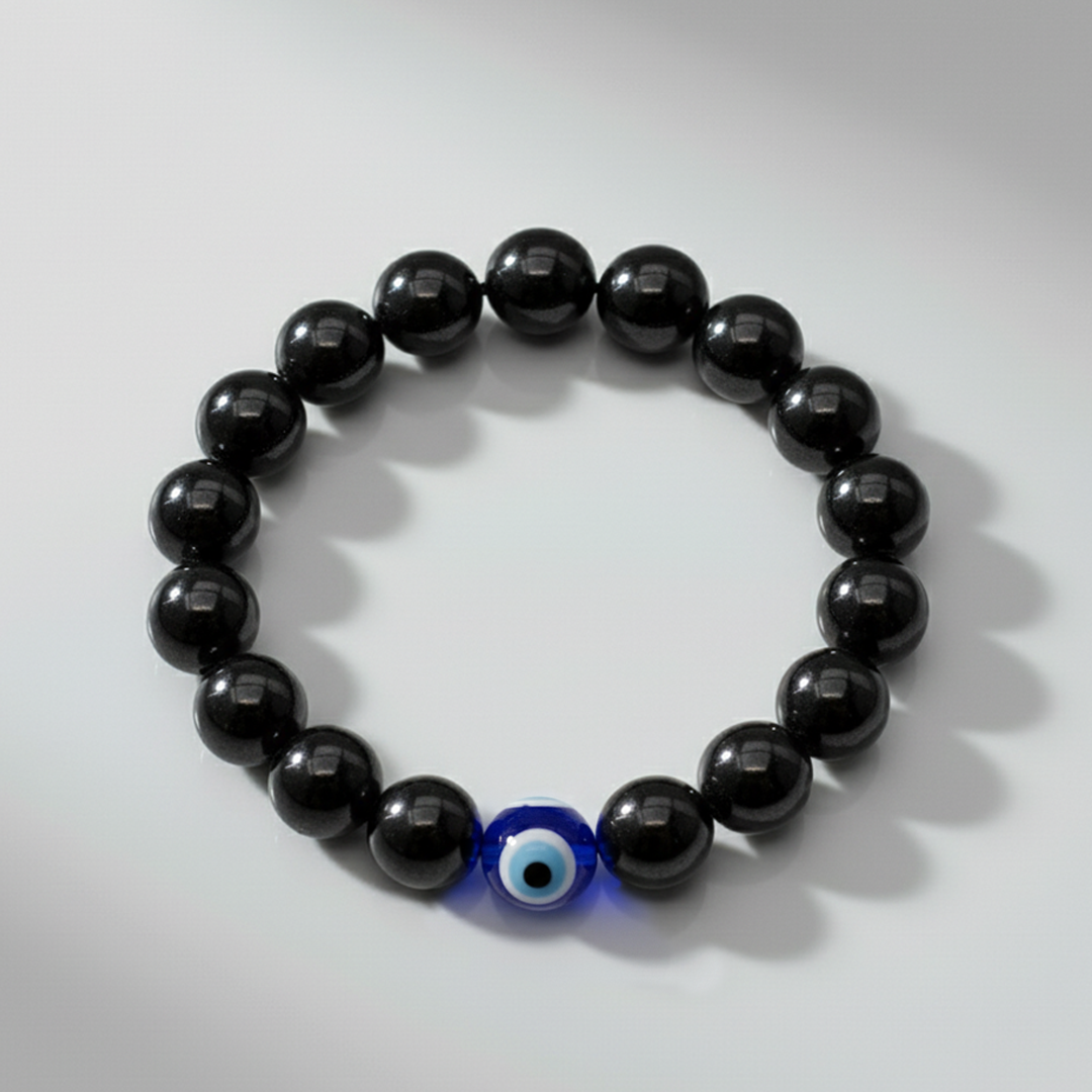 Black Tourmaline With Evil Eye Bracelet
